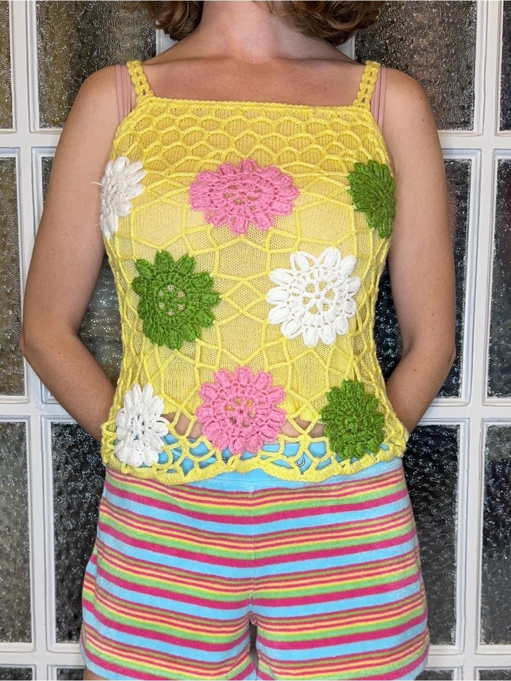 Yellow Crochet Floral Tank Top - Women